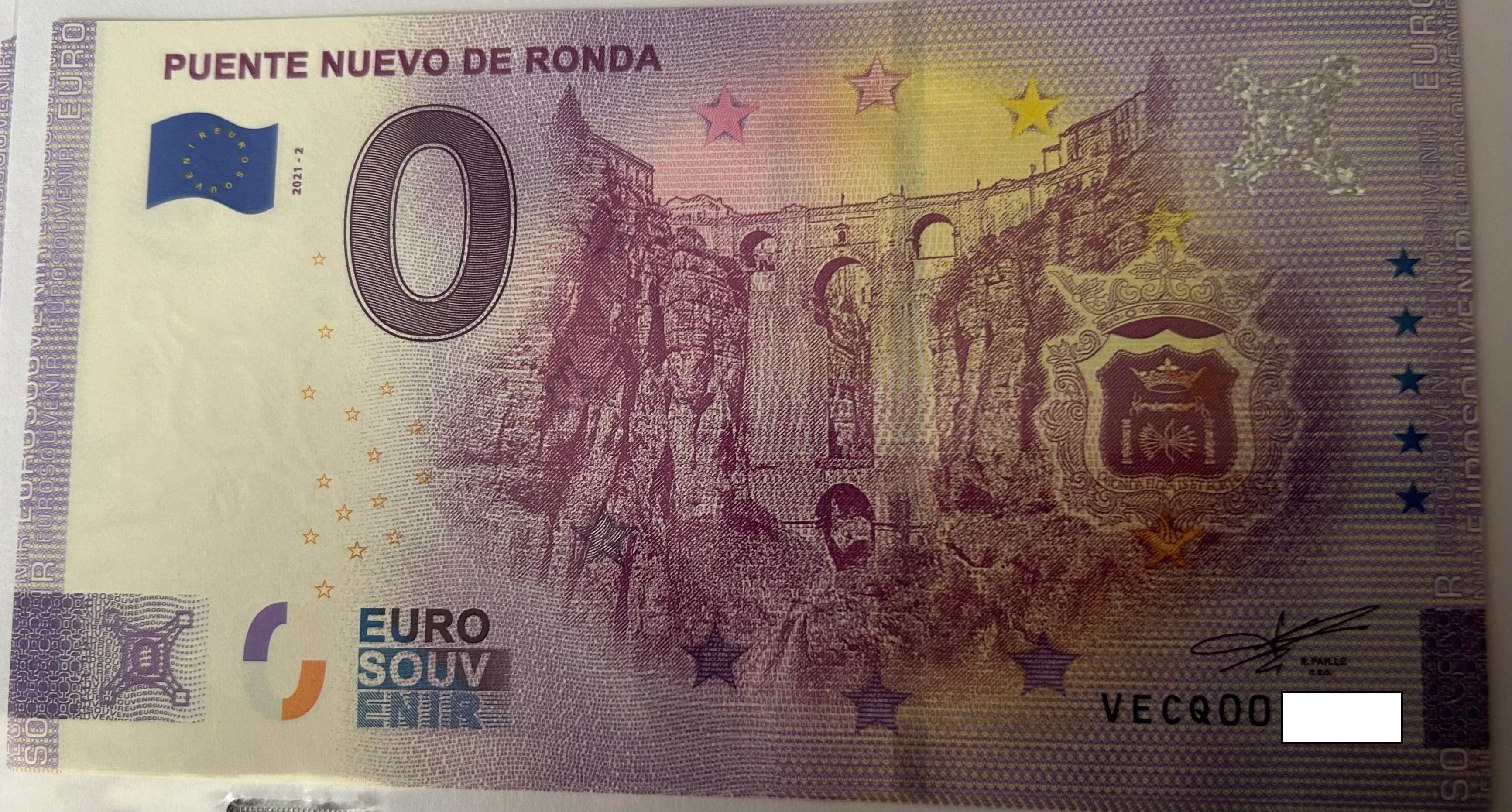 BILLETE 0 EURO ESPAÑA VECQ 2021-2 PUENTE NUEVO RONDA